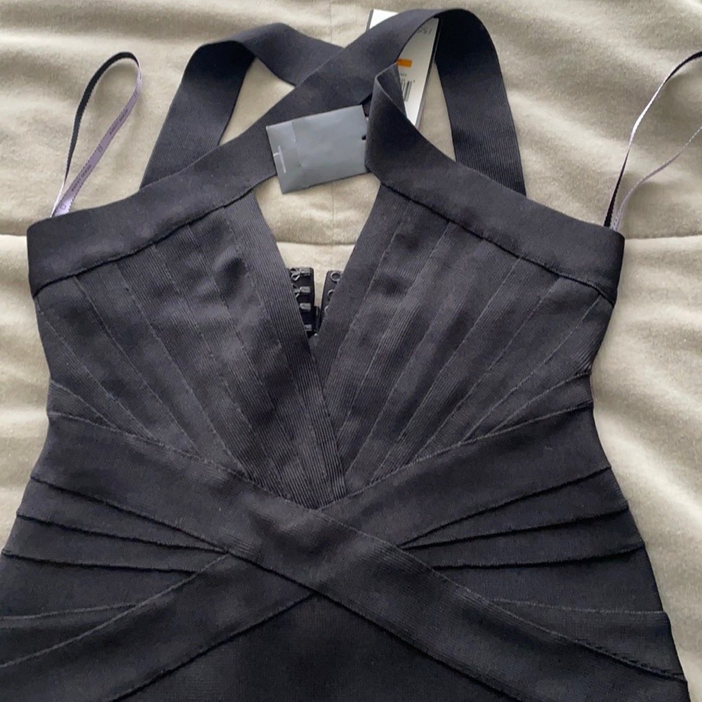 HERVE LEGER BLACK KNIT RAYON DRESS